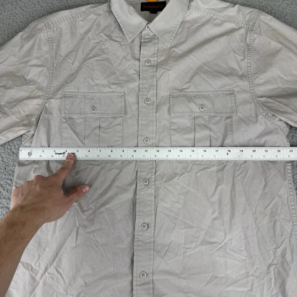 Timberland Shirt Men's Size Large Khaki Button-Up Long Sleeve Pockets Rugged Fit